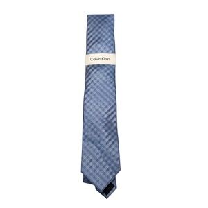 Calvin Klein Mens Tie Light Blue Plaid Silk‎ Blend Necktie NWT